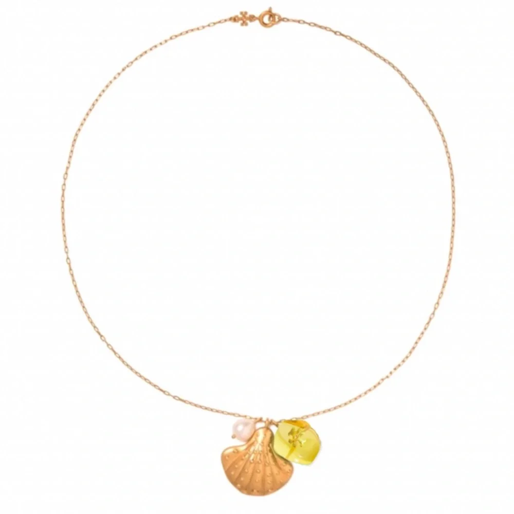 TORY BURCH • Sea Of Dreams Yellow Shell Pearl Stone Pendant Necklace - Picture 3 of 5